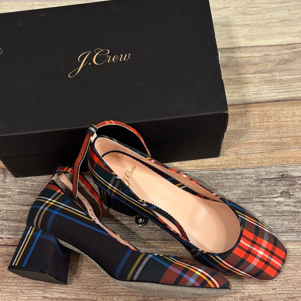 J.Crew Stewart Plaid Heels $148 New! 7.5